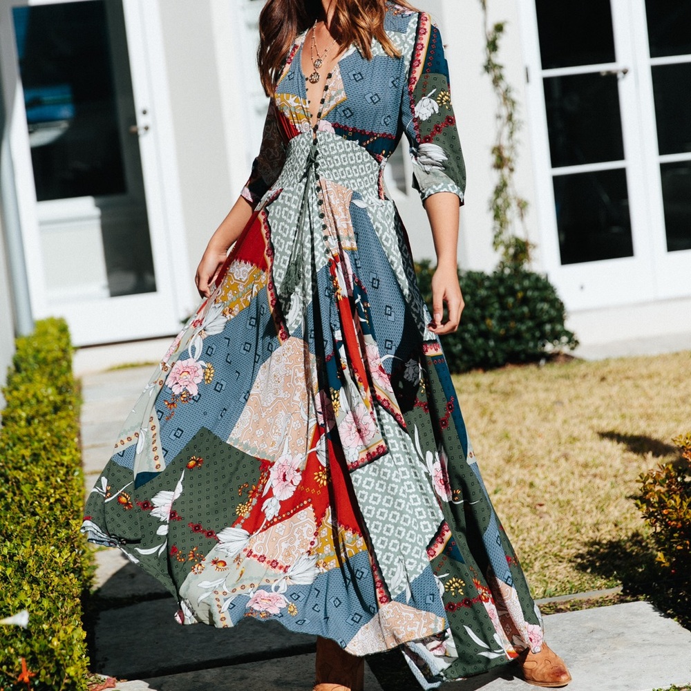 MARNIE PRINT INDIANA MIXED MAXI DRESS JAASE BOUTIQ - Picture 3 of 8